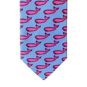 Cape Cod Neckwear Mens Silk Tie Pink Whale Nautical Animal Print Blue Preppy